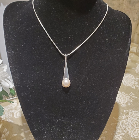 Genuine pearl Solid .925 STERLING SILVER Pendant ON 925 chain - Picture 3 of 5